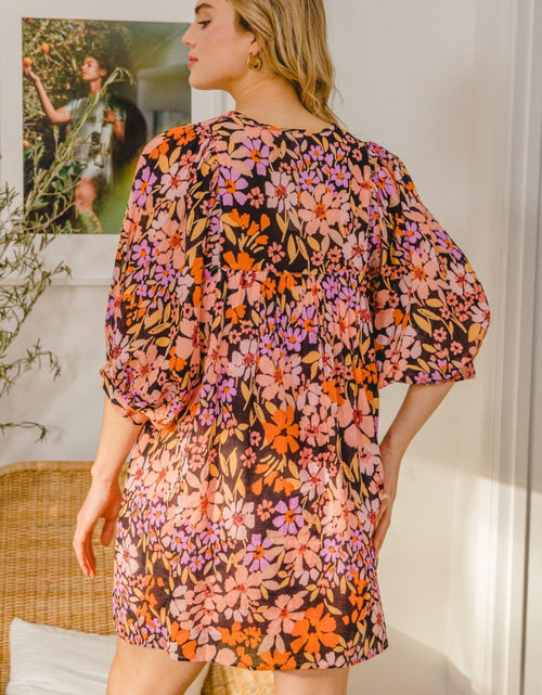 Load image into Gallery viewer, ODDI Full Size Floral Tied Neck Mini Dress
