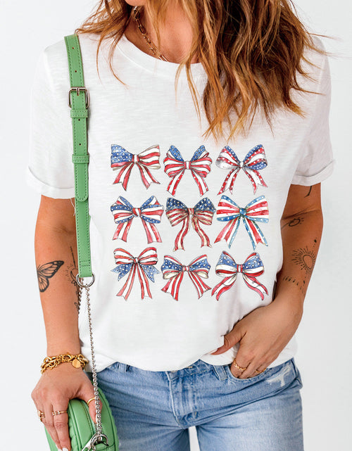 Load image into Gallery viewer, Bow Graphic Round Neck Short Sleeve T-Shirt
