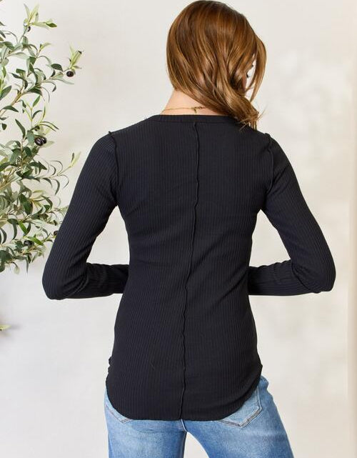 Load image into Gallery viewer, Culture Code Full Size Ribbed Round Neck Long Sleeve Top
