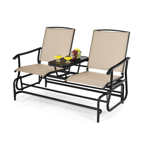 Load image into Gallery viewer, 2-Person Rocking Loveseat with Mesh Fabric and Tempered Glass Table
