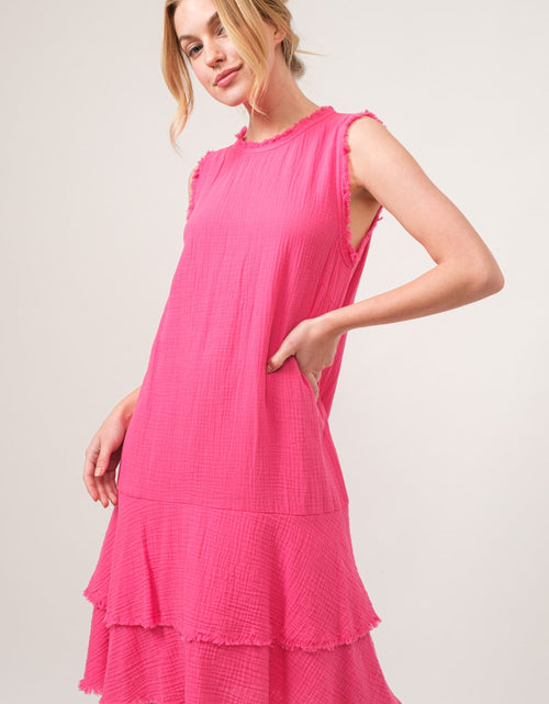 Load image into Gallery viewer, And The Why Washed Fringe Detail Tiered Dress

