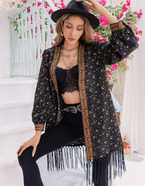 Load image into Gallery viewer, Printed Fringe Detail Cardigan
