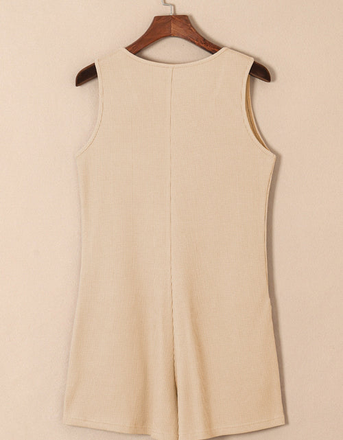 Load image into Gallery viewer, Waffle-Knit Half Button Sleeveless Romper with Pockets
