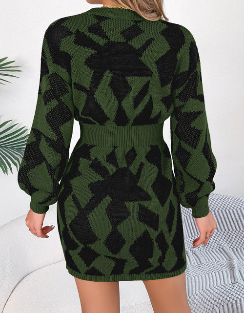 Load image into Gallery viewer, Contrast Round Neck Cutout Long Sleeve Mini Sweater Dress
