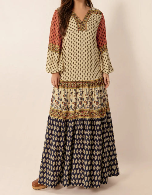 Load image into Gallery viewer, Printed V-Neck Balloon Sleeve Maxi Dress
