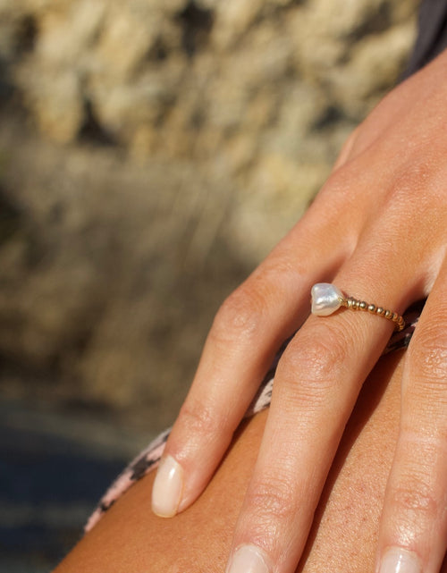 Load image into Gallery viewer, Beaded Freshwater Keshi Pearl Ring by Toasted Jewelry
