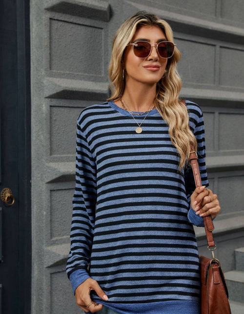 Load image into Gallery viewer, Striped Round Neck Long Sleeve T-Shirt
