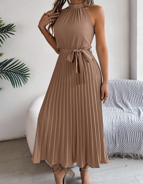 Load image into Gallery viewer, Grecian Neck Tie Waist Pleated Dress
