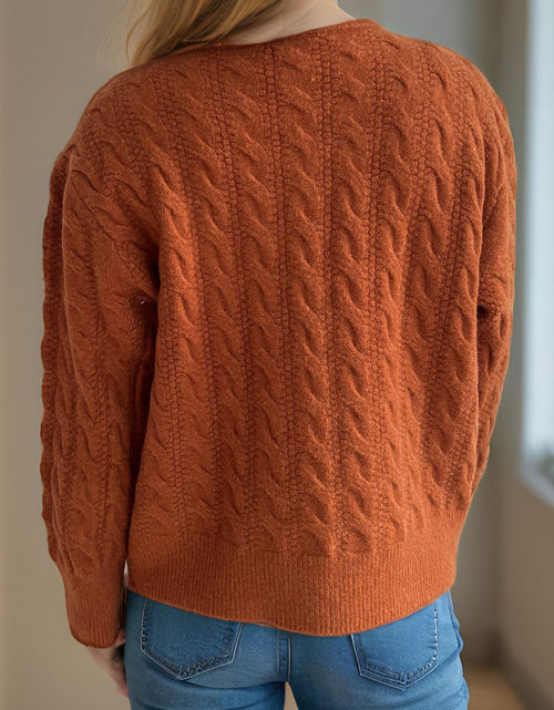 Load image into Gallery viewer, Cable-Knit Round Neck Long Sleeve Cardigan
