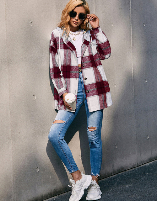 Load image into Gallery viewer, Ivy Lane Plaid Dropped Shoulder Hooded Jacket
