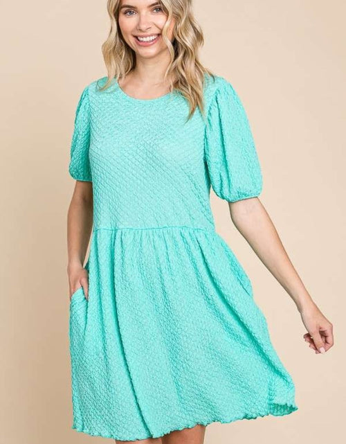 Load image into Gallery viewer, Culture Code Full Size Textured Round Neck Puff Sleeve Dress

