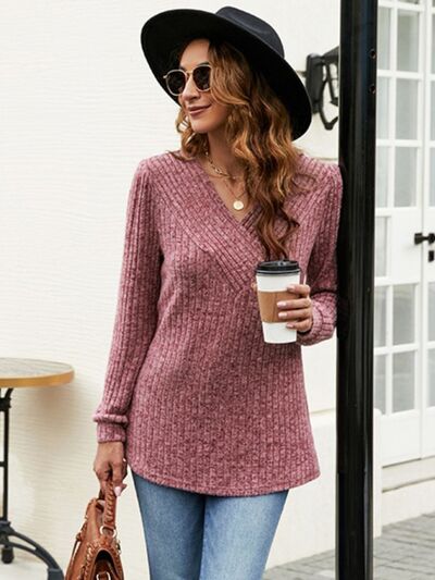 Load image into Gallery viewer, Ribbed Surplice Long Sleeve T-Shirt
