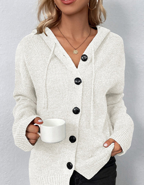 Load image into Gallery viewer, Drawstring Button Up Hooded Cardigan
