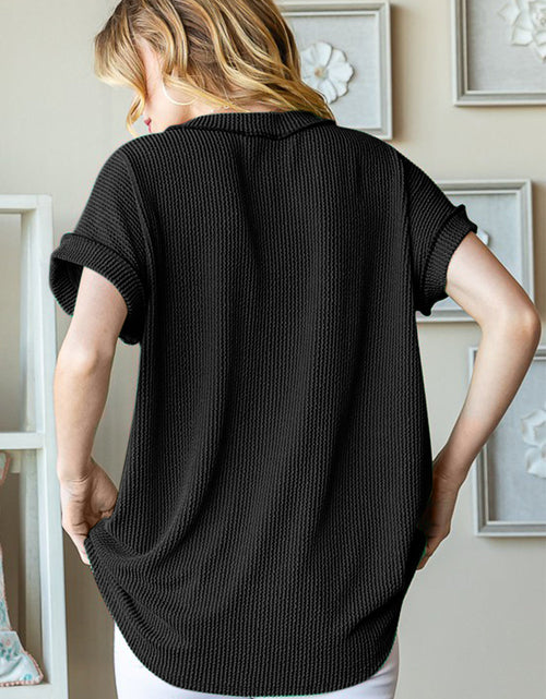 Load image into Gallery viewer, Heimish Full Size Front Pocket Short Sleeve Ribbed Top
