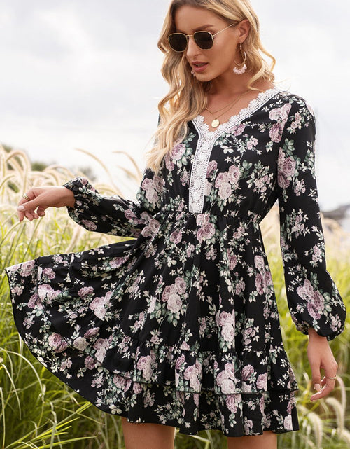 Load image into Gallery viewer, Ivy Lane Floral Lace Trim Long Sleeve Dress
