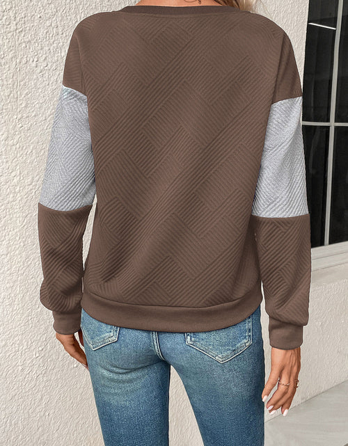 Load image into Gallery viewer, Perfee Textured Color Block Round Neck Sweatshirt
