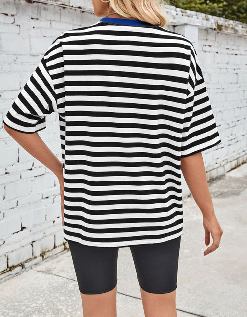 Load image into Gallery viewer, Lovelet Striped Round Neck Half Sleeve T-Shirt
