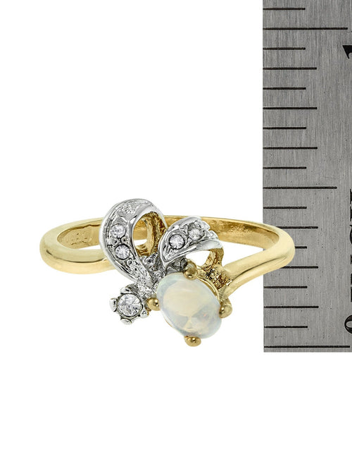 Load image into Gallery viewer, Vintage Genuine Jelly Opal and Clear Austrian Crystal Ring 18k Yellow Gold Electroplated Made in the USA by PVD Vintage Jewelry

