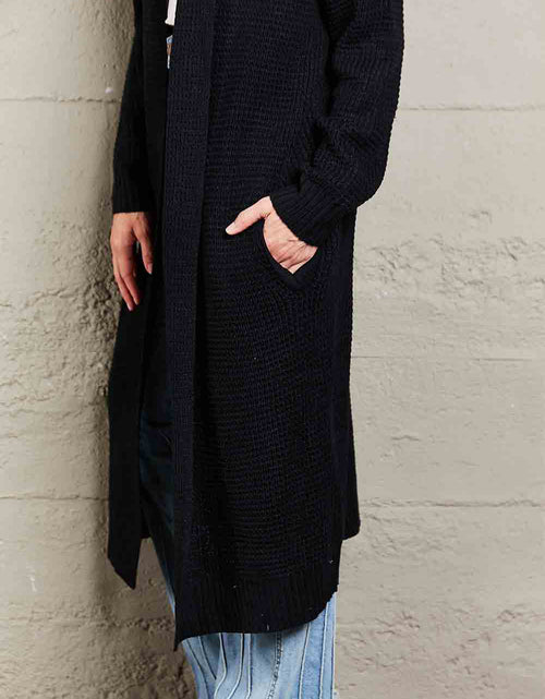 Load image into Gallery viewer, Waffle Knit Open Front Duster Cardigan With Pockets
