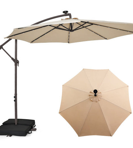 10 Feet Cantilever Umbrella with 32 LED Lights and Solar Panel Batteries-Beige
