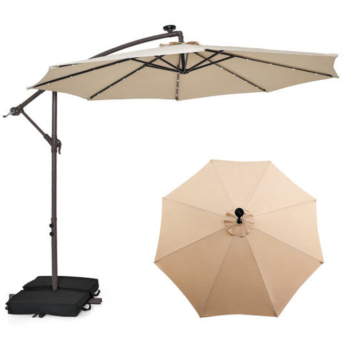 Load image into Gallery viewer, 10 Feet Cantilever Umbrella with 32 LED Lights and Solar Panel Batteries-Beige
