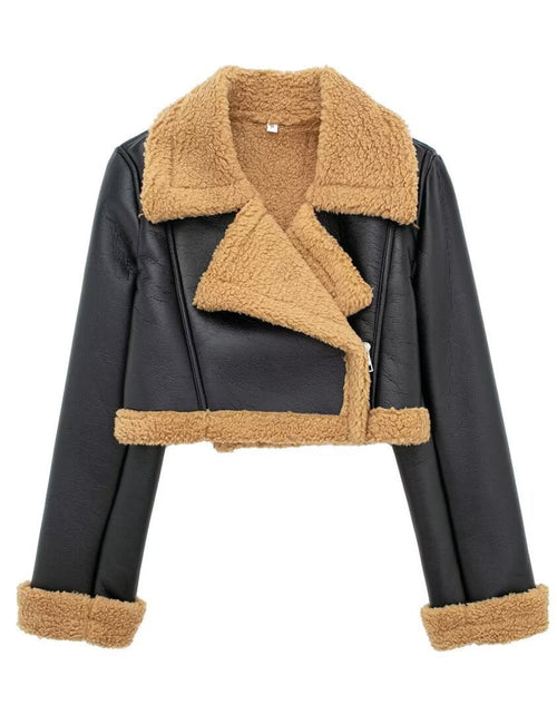 Load image into Gallery viewer, Collared Neck Long Sleeve Plush Cropped Jacket
