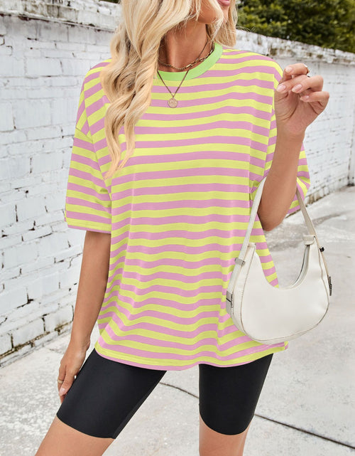 Load image into Gallery viewer, Lovelet Striped Round Neck Half Sleeve T-Shirt
