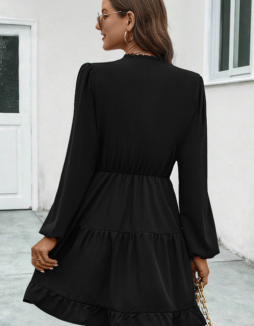 Load image into Gallery viewer, V-Neck Tie Neck Long Sleeve Dress
