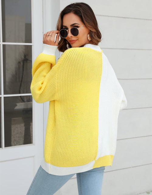 Load image into Gallery viewer, Angel Wings Open Front Contrast Color Balloon Sleeve Cardigan
