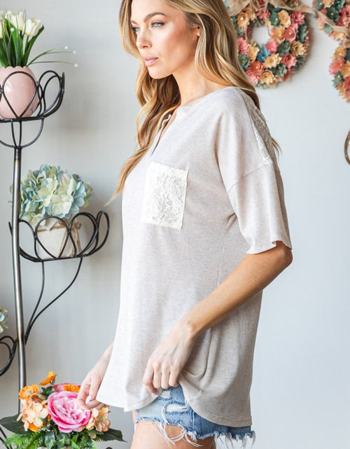 Load image into Gallery viewer, Heimish Full Size Lace Front Pocket Drop Shoulder Top
