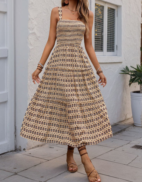 Load image into Gallery viewer, Printed Tiered Wide Strap Midi Dress
