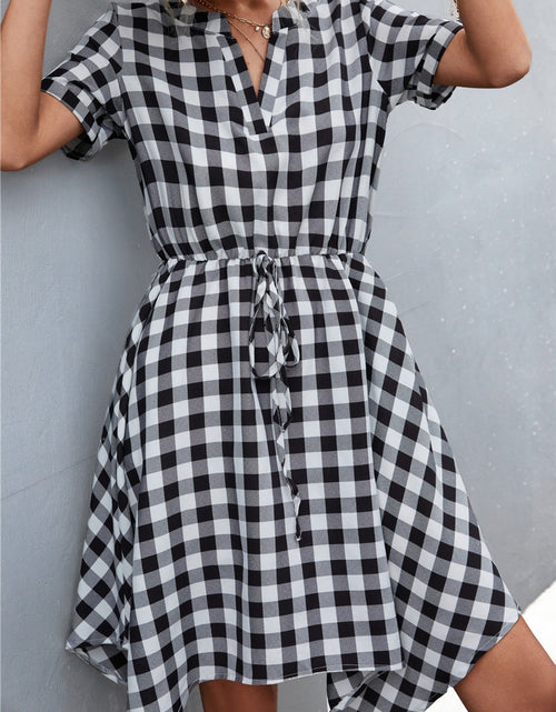 Load image into Gallery viewer, Plaid Notched Short Sleeve Dress
