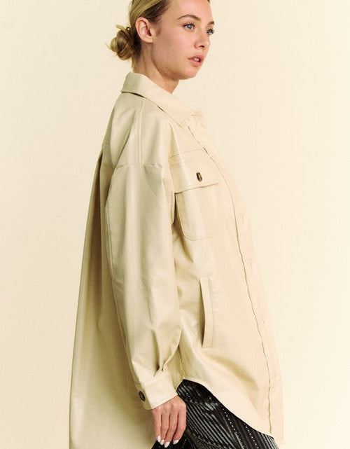 Load image into Gallery viewer, Davi &amp; Dani Faux Leather Button Up Jacket with Chest Pockets
