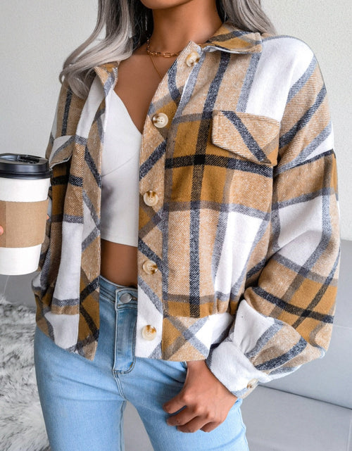Load image into Gallery viewer, Plaid Collared Neck Long Sleeve Jacket
