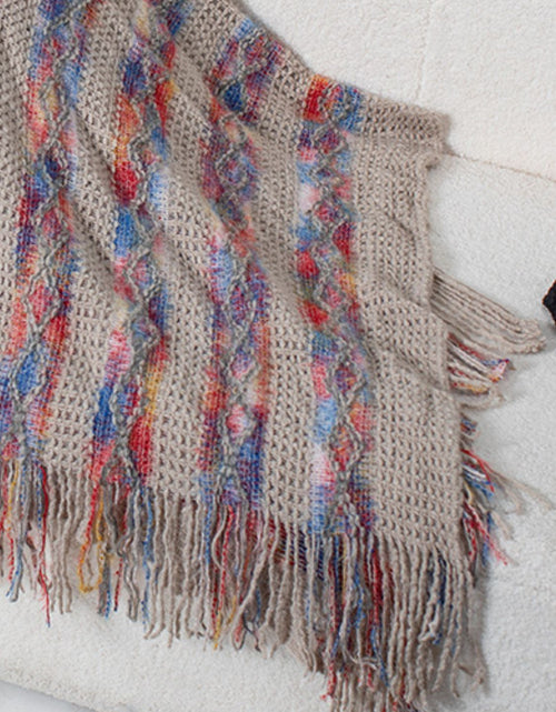 Load image into Gallery viewer, Fringe Contrast Hooded Poncho
