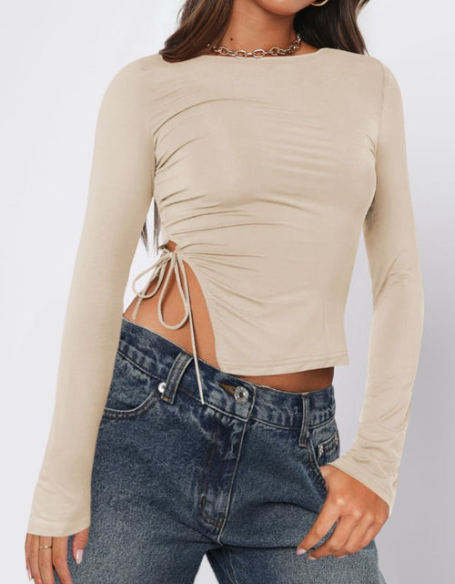 Load image into Gallery viewer, Tied Slit Round Neck Long Sleeve T-Shirt
