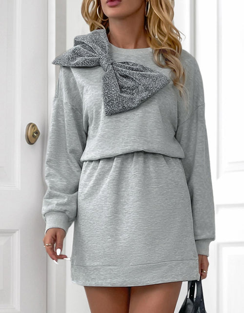 Load image into Gallery viewer, Perfee Bow Dropped Shoulder Long Sleeve Mini Dress
