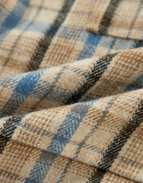 Load image into Gallery viewer, Drawstring Waffle Knit Patchwork Hooded Plaid Shacket
