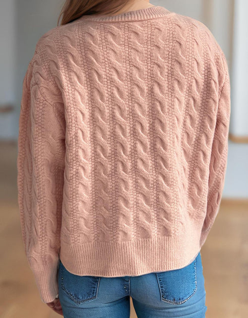 Load image into Gallery viewer, Cable-Knit Round Neck Long Sleeve Cardigan
