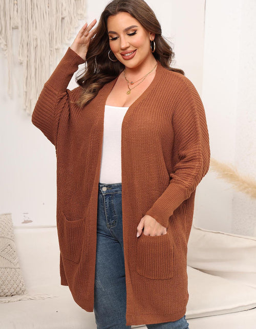 Load image into Gallery viewer, Plus Size Open Front Cardigan With Pockets
