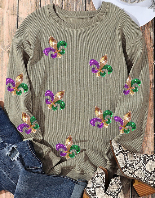 Load image into Gallery viewer, Sequin Round Neck Dropped Shoulder Sweatshirt
