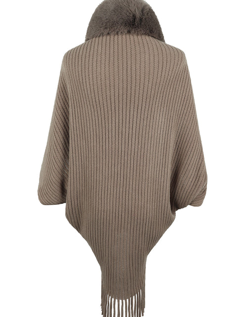 Load image into Gallery viewer, Fringe Detail Long Sleeve Ribbed Poncho
