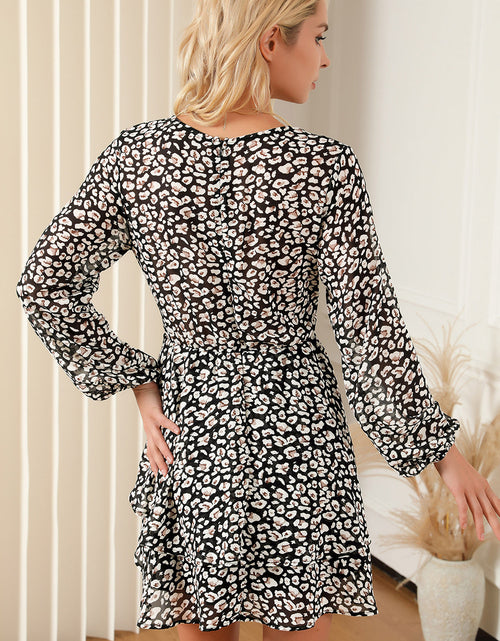 Load image into Gallery viewer, Printed Surplice Balloon Sleeve Mini Dress

