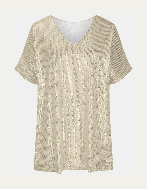 Load image into Gallery viewer, Full Size Sequin V-Neck Short Sleeve Top
