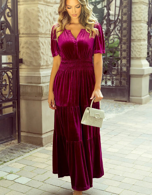 Load image into Gallery viewer, Tiered Notched Short Sleeve Dress with Pockets
