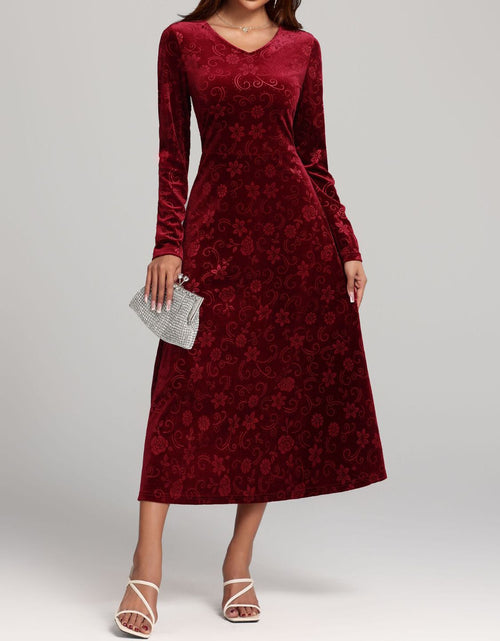 Load image into Gallery viewer, Flower Print V-Neck Long Sleeve Midi Dress
