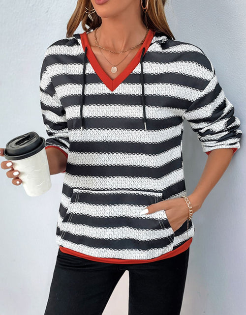 Load image into Gallery viewer, Perfee Contrast Striped Long Sleeve Hoodie
