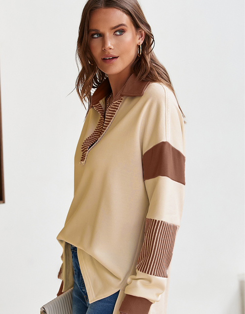 Load image into Gallery viewer, Color Block Johnny Collar Long Sleeve Sweatshirt
