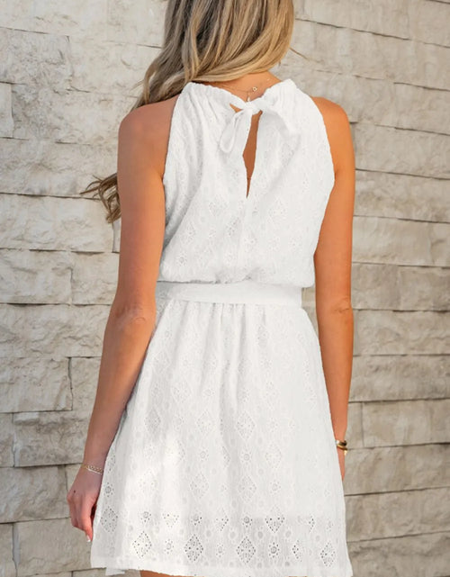 Load image into Gallery viewer, Lace Sleeveless Tied Waist Mini Dress
