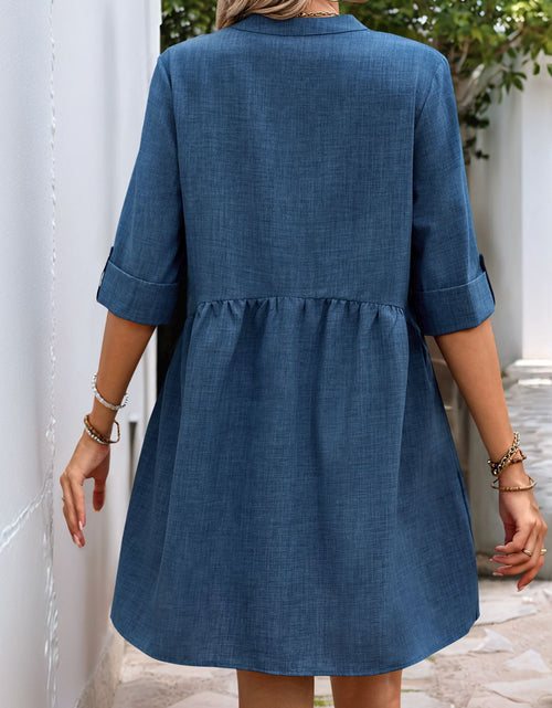 Load image into Gallery viewer, Perfee Button Down Notched Half Sleeve Mini Shirt Dress
